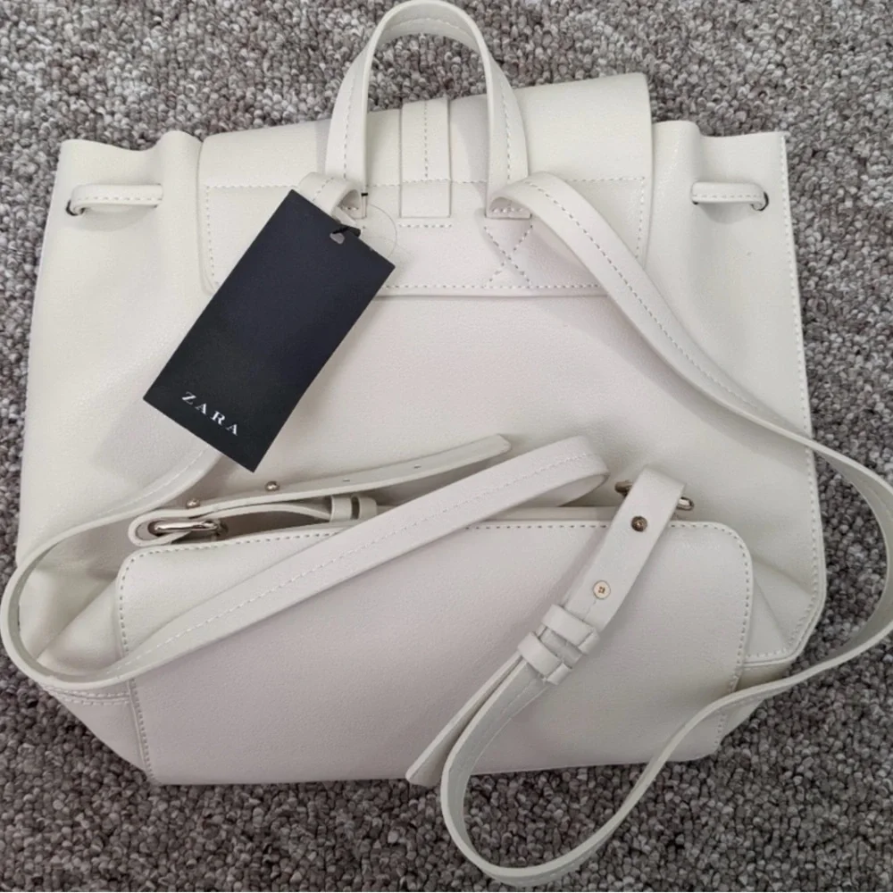 Zara White Minimalist Leather Backpack